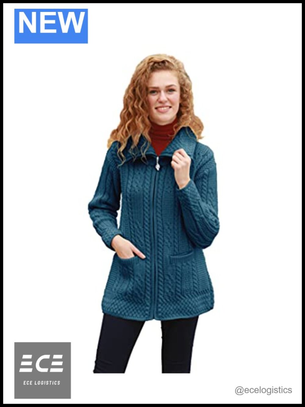 Irish Merino Wool Coatigan Zip Front Cardigan Sweater Jacket